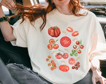 Tomato shirt, Veggie Shirt, Cottagecore Shirt, Tomato Girl, Foodie Gardener Gift, Vintage Fruit Vegetable Cottage Core Farmers Market Shirt