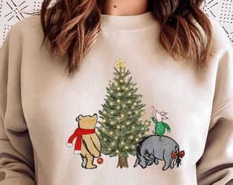 Winnie the Pooh Sweatshirt, Christmas Jumper, Winnie the Pooh, Piglet, and Eeyore, matching family, trendy crewneck, holiday sweaters