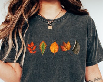 Comfort Colors Autumn Leaves T-shirt, Fall Leaves Shirt, Nature Lover Gift, Camping Shirt Hiking Shirt Rustic Nature Crewneck Hiking T-Shirt