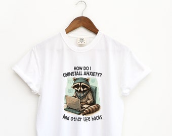 Uninstall anxiety, Retro 90s Raccoon Shirt, Trendy Oversized Trash Panda Tee, Funny Raccoon Meme Shirt, Sarcastic Shirt, Mental Health Shirt
