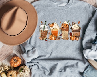 Sudadera de café de otoño, suéter de otoño, sudadera de especias de calabaza, suéter de otoño lindo, suéter de otoño para mujeres, sudadera de café, unisex de talla grande