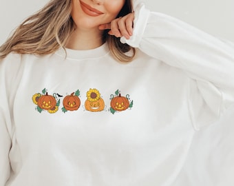 Pumpkin Sweatshirt, Pumpkin Sweater, Jack-o-Lantern Sweatshirt, Halloween Crewneck Sweatshirt, Spooky Season, Plus Size Halloween Sweater