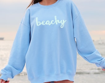 Beachy Sweatshirt, Light Blue Beach Sweatshirt, Ocean Crewneck, Beach Lover Sweatshirt, California Beach Vibes, Beach Coverup Sweatshirt