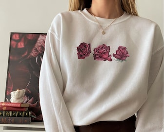 Flower Sweatshirt Minimalistic flower Crewneck Floral Crewneck, Vintage Sweatshirt Plant Sweatshirt, Womens Plus size sweatshirt, Rose Shirt