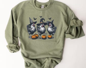 Chicken Witches Funny Halloween Sweatshirt, Vintage Chicken Witch Sweater, Funny Women Halloween Gift, Funny Halloween Tee