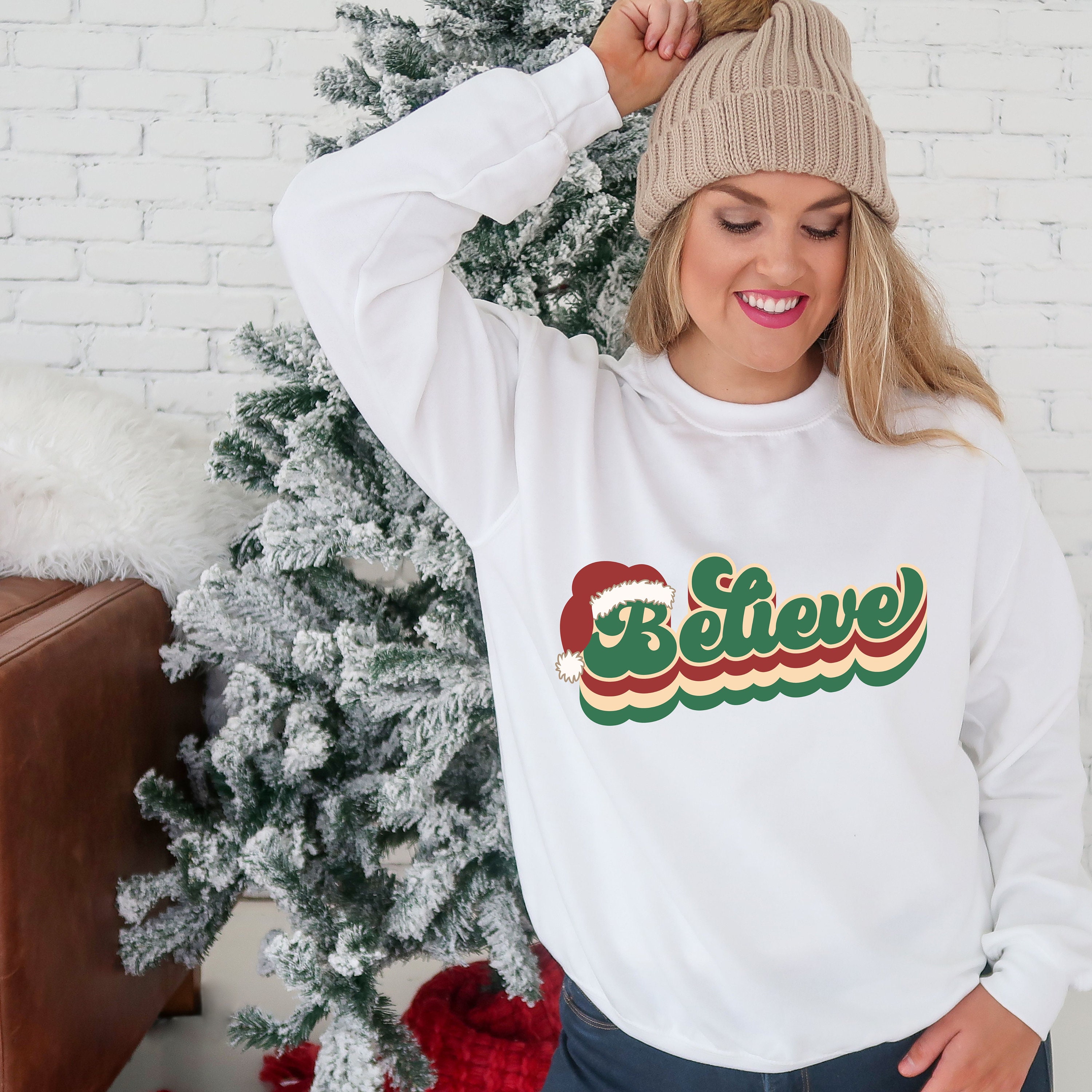 Christmas Sweatshirt Believe Sweatshirt Merry and Bright - Etsy