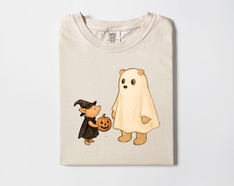 Vintage Pooh and Piglet Halloween TShirt, Cute Fall Shirt, Classic Pooh and Piglet Ghost Shirt, Cute Pumpkin & Ghost Comfort Colors Shirt