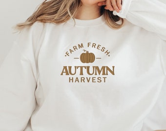 Autumn Harvest Geborduurde Crewneck, Geborduurd Fall Sweatshirt, Geborduurd Pumpkin Sweatshirt, Fall Crewneck Sweatshirt, Herfsttrui
