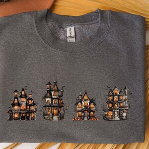 Haunted House Halloween Sweatshirt, Halloween Party Shirt, Bats Crewneck, Halloween Gift, Spooky Season Pullover, Vintage Halloween Sweater