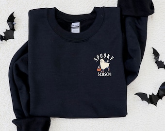 Spooky Season Sweatshirt, Crewneck Sweatshirt, Spooky Sweatshirt, Halloween, Ghost, Black, Pumpkin Fall, Camisa de otoño para mujer de talla grande