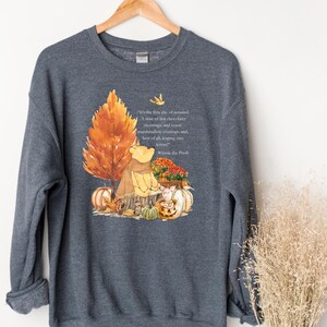 Winnie the Pooh autumn sweater, Winnie the Pooh and friends, Cute Winnie the Pooh pumpkin sweatshirt, Vintage Winnie the Pooh fall crewneck image 4
