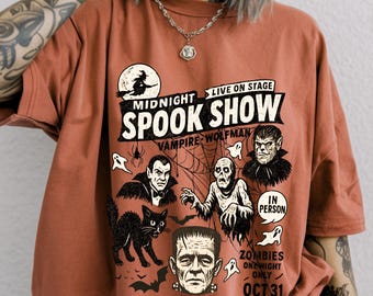 Midnight Spook Show Tee, Unisex Halloween Shirt, Graphic Tee for Fall, Zombie Apparel, Comfort Colors Shirt, Vintage Halloween, Retro spooky