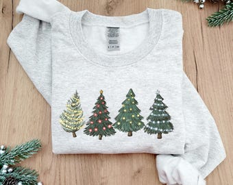 Sudadera con árbol de Navidad, sudadera navideña, camisetas navideñas para mujer, jersey de cuello redondo navideño, suéter navideño, sudadera de invierno