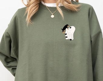 ゴーストドッグスウェットシャツ、ハロウィンロットワイラー犬ママシャツ、犬、ハロウィンクルーネック、秋シャツ、パンプキンセーター、不気味な季節、犬好きへのギフト