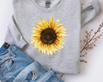 Sudadera de flores Flor minimalista Crewneck Girasol Floral Crewneck, Sudadera vintage Sudadera de planta, Sudadera de talla grande para mujer,