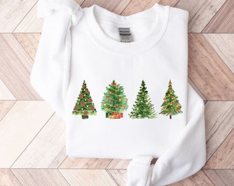 クリスマスツリー スウェットシャツ、クリスマス スウェットシャツ、レディース用クリスマス シャツ、クリスマス クルーネック、クリスマス セーター、冬用スウェットシャツ