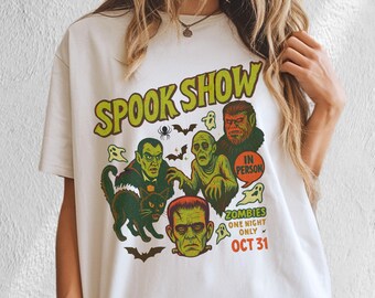 Vintage Spook Show T-Shirt, Unisex Graphic Tee, Retro Monsters Horror Movie Shirt, Comfort Colors, Retro Halloween Spooky Season Ghost Shirt