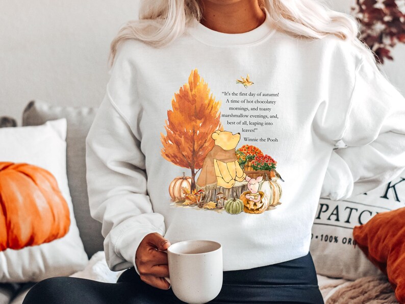 Winnie the Pooh autumn sweater, Winnie the Pooh and friends, Cute Winnie the Pooh pumpkin sweatshirt, Vintage Winnie the Pooh fall crewneck image 5