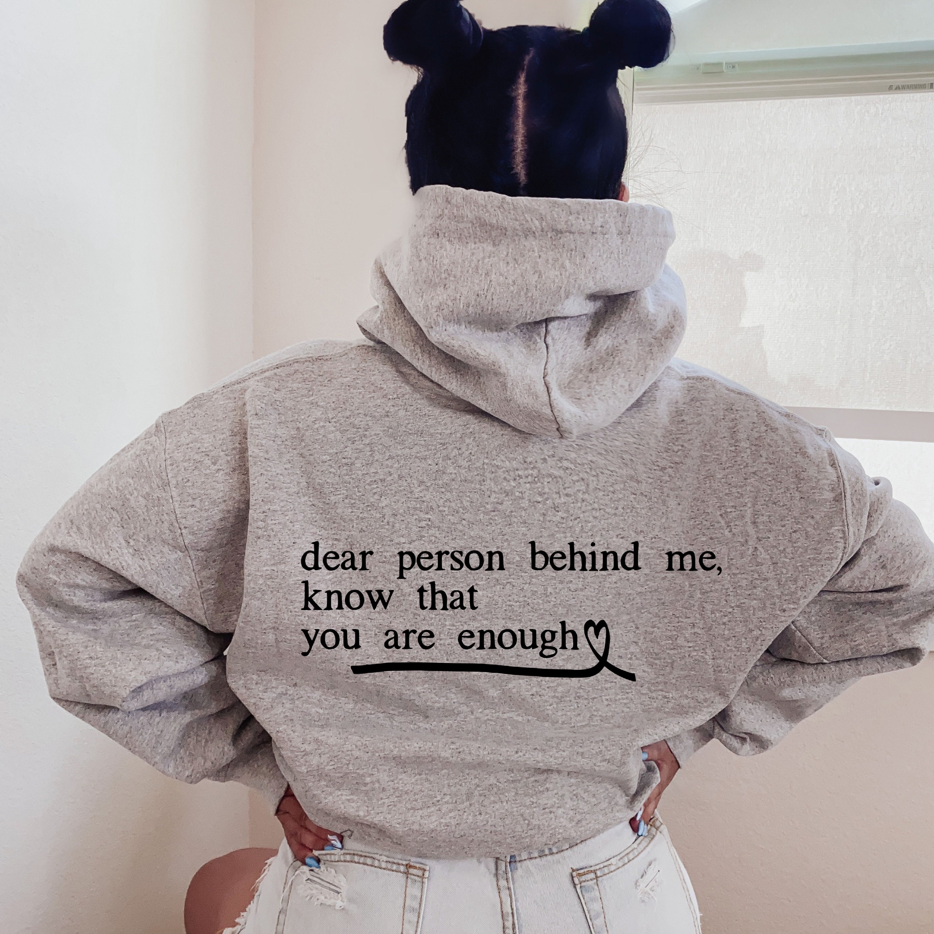 Générique You are Enough Hoodie, Dear Person Behind Me Hoodie Men Women, Sweatshirts Casual Letter Print Pullover (Beige,S