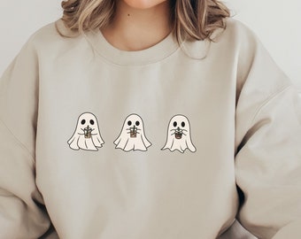 Halloween Sweatshirt, Cute little ghost, ice coffee ghost sweatshirt, Boo Ghost sweatshirt, ghost coffee sweatshirt, halloween ghost coffee