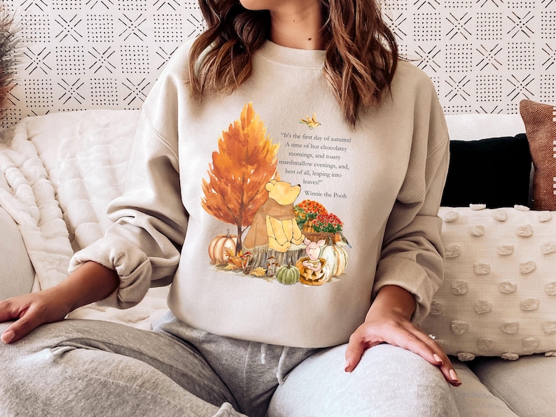 Winnie the Pooh autumn sweater, Winnie the Pooh and friends, Cute Winnie the Pooh pumpkin sweatshirt, Vintage Winnie the Pooh fall crewneck image 1