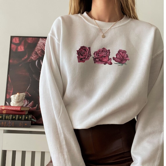 Flower Sweatshirt Minimalistic flower Crewneck Floral Crewneck, Vintage Sweatshirt Plant Sweatshirt, Womens Plus size sweatshirt, Rose Shirt