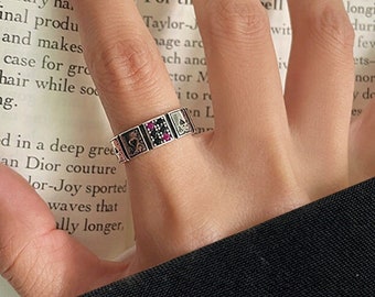 Sterling Silver Filled Playing Cards Poker Adjustable Ring | Boho Hippie | Fun Ring | Open Size | Unisex | Retro| Birthday Gift For Her