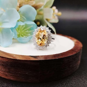 Luxury Large Natural Citrine Quartz Oval Ring | 925 Sterling Silver | 14*10MM | Yellow Gemstone Ring | Adjustable Size | Gift For Her