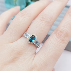 London Blue Topaz Ring | 925 Sterling Silver | Two Tones | 6*4mm | Handcraft | Blue Gemstone Ring | Adjustable | Gift For Her