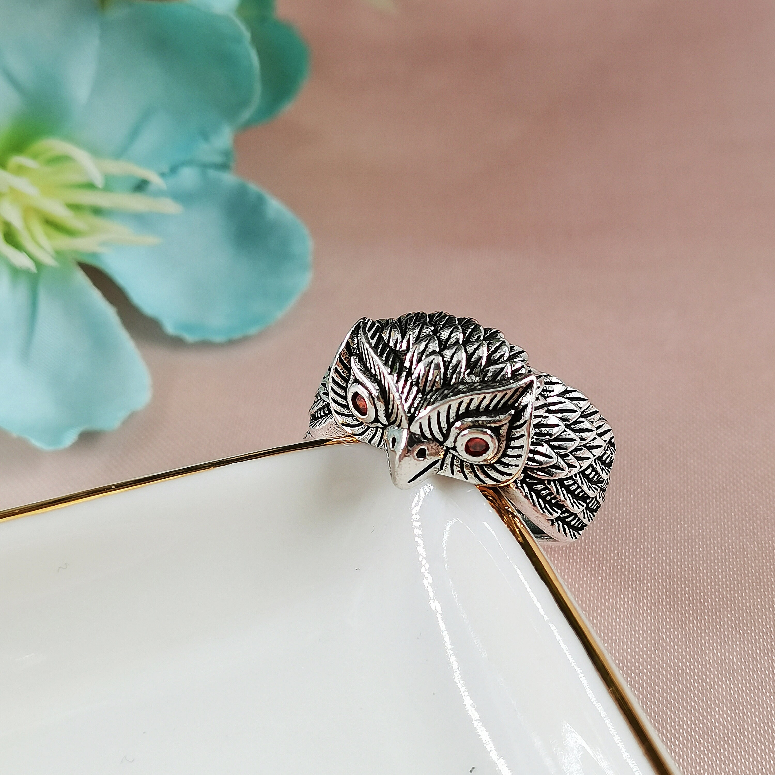 Sterling Silver Filled Owl Adjustable Ring | Retro Style Eagle Ring | Boho Hippie Funky | Open Size 