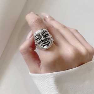 Sterling Silver Filled Unisex V Mask Ring | Guy Fawkes Mask Ring | Men's Anonymous V Mask Ring | Vendetta Mask Ring | Open Size Adjustable