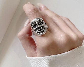 Sterling Silver Filled Unisex V Mask Ring | Guy Fawkes Mask Ring | Men&#39;s Anonymous V Mask Ring | Vendetta Mask Ring | Open Size Adjustable