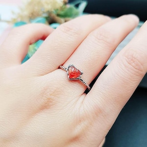 Natural Golden Sunstone Heart Band Ring | 925 Sterling Silver | Real Raw Stone | Adjustable | Cute Minimalist Ring | Birthday Gift For Her