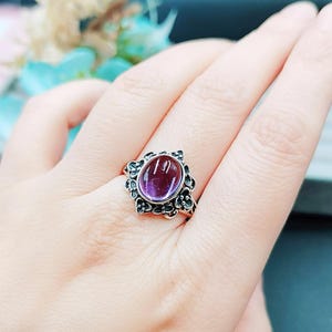Natural Amethyst Quartz Ring | 925 Sterling Silver | 10*8mm | Retro Style| Purple Gemstone Ring | Adjustable Size | Gift For Her