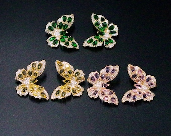 Grote vlinderoorbellen | 18K verguld | Schattige sierlijke glanzende CZ-stekers | Luxe high-end | Verjaardagscadeau voor haar