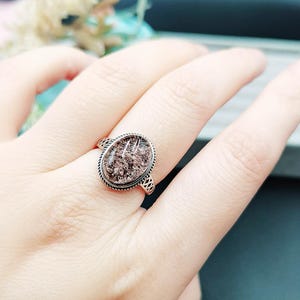 Natural Raw Garden Quartz Ring | 925 Sterling Silver | 12*10MM Stone | Retro Boho Hippie | Phantom Quartz | Adjustable Size | Gift For Her