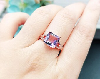 Natuurlijke amethist kwartskristal stenen ring | Roségoud verguld | Echt paarse edelsteen 9 mm | Verstelbaar | Geboortesteen februari | Cadeau voor haar