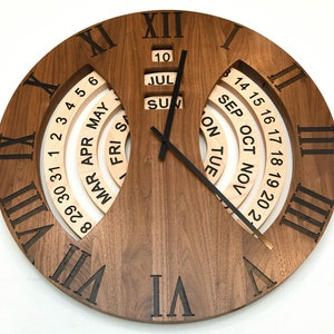 Handmade Walnut and Maple Perpetual Calendar Clock