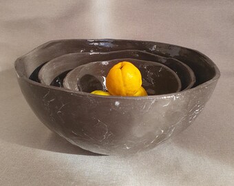 Ceramic bowl set,  Three bowls, Table serving dish, Interior detail, Handmade ceramics, Gray clay ceramics, Minimal geometric design