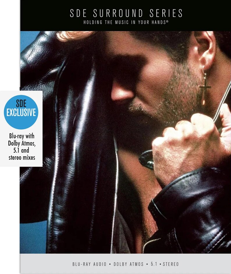May include: Blu-ray disc with Dolby Atmos, 5.1, and stereo mixes. The image features a person wearing a black leather jacket. The text on the image reads "SDE SURROUND SERIES" and "HOLDING THE MUSIC IN YOUR HANDS&reg;".