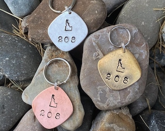 208 State Idaho Hand Stamped Area Code Keychain