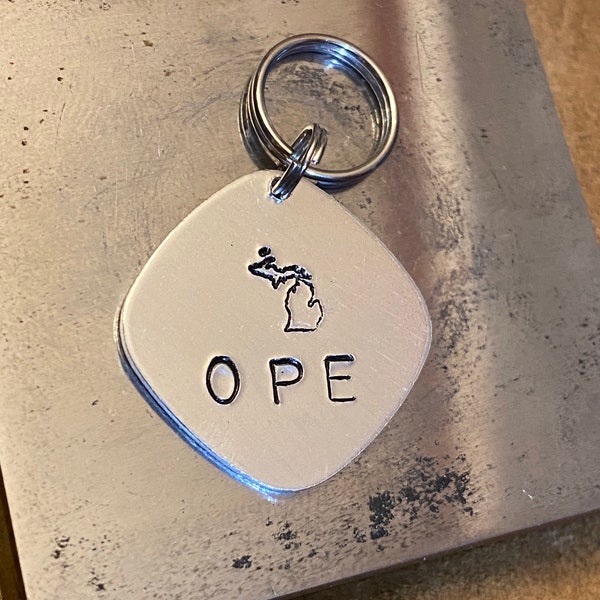 Ope Michigan Upper Peninsula Midwestern Michigan State Hand Stamped Keychain