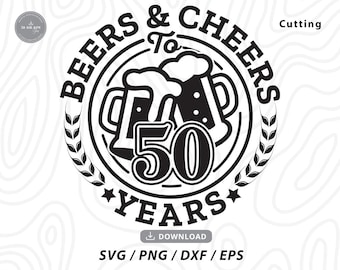 50周年記念SVG：ビールと乾杯のデザイン（デジタルダウンロード）