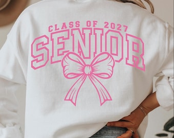 Coquette Senior 2027 SVG: Pink Bow, Graduation Design (Digital Download)