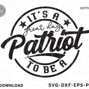 May include: Black and white graphic design with a circle and the text "It's a great day to be a Patriot".