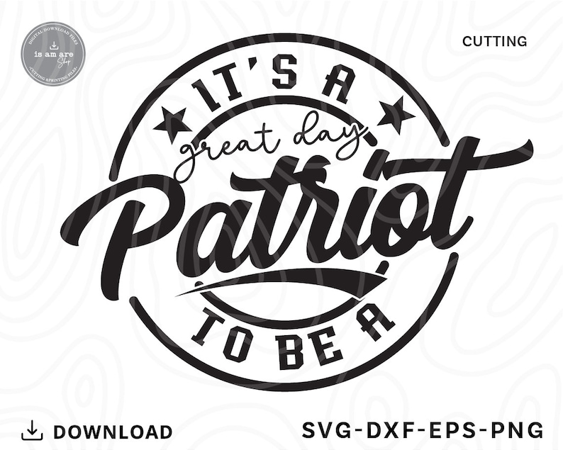 May include: Black and white graphic design with a circle and the text "It's a great day to be a Patriot".