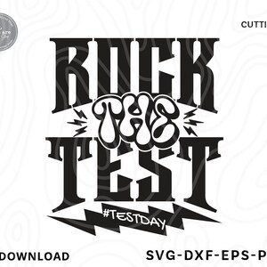 Rock The Test SVG, Rock n Roll SVG, Rock'n Roll SVG, Rock'n'Roll Shirt, Test Tag Shirt, positive Shirt, Abschlussfeier Shirt, Lehrer Design, SVG-Dateien für Cricut