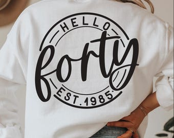 Hello Forty SVG,40th birthday svg,birthday shirt svg,happy birthday svg,40 birthday svg, Est 1985 Svg,40th svg,Svg files for cricut
