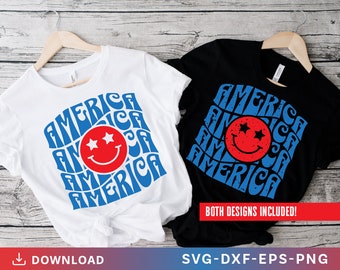 Cara sonriente americana SVG: Diseño patriótico del 4 de julio (descarga digital)