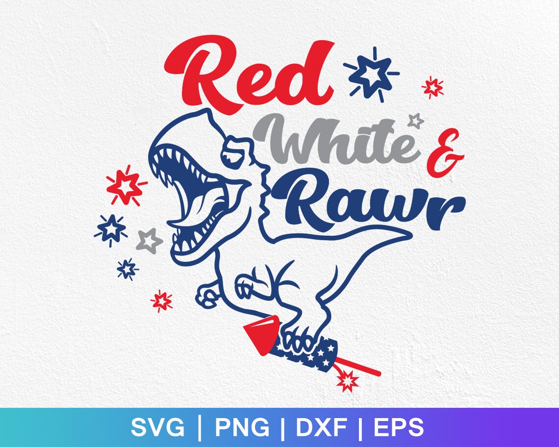 Dinosaurio SVG del 4 de julio: Rojo, blanco y crudo (archivos digitales)